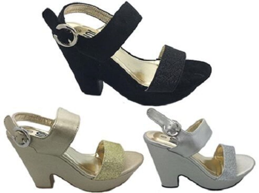 Women No Shoes | Ladies Shoe No Shoes Shaped Black Good Or Silver Chunky Wedged Heels Size 6-11