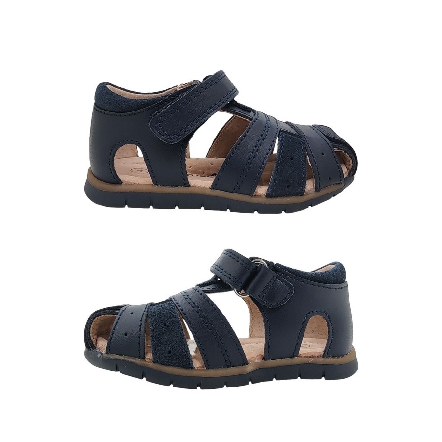 Kids Grosby Sandals | Grosby Albion Little Boys Sandals Leather Upper Heel In Covered Toe Arch Support Navy