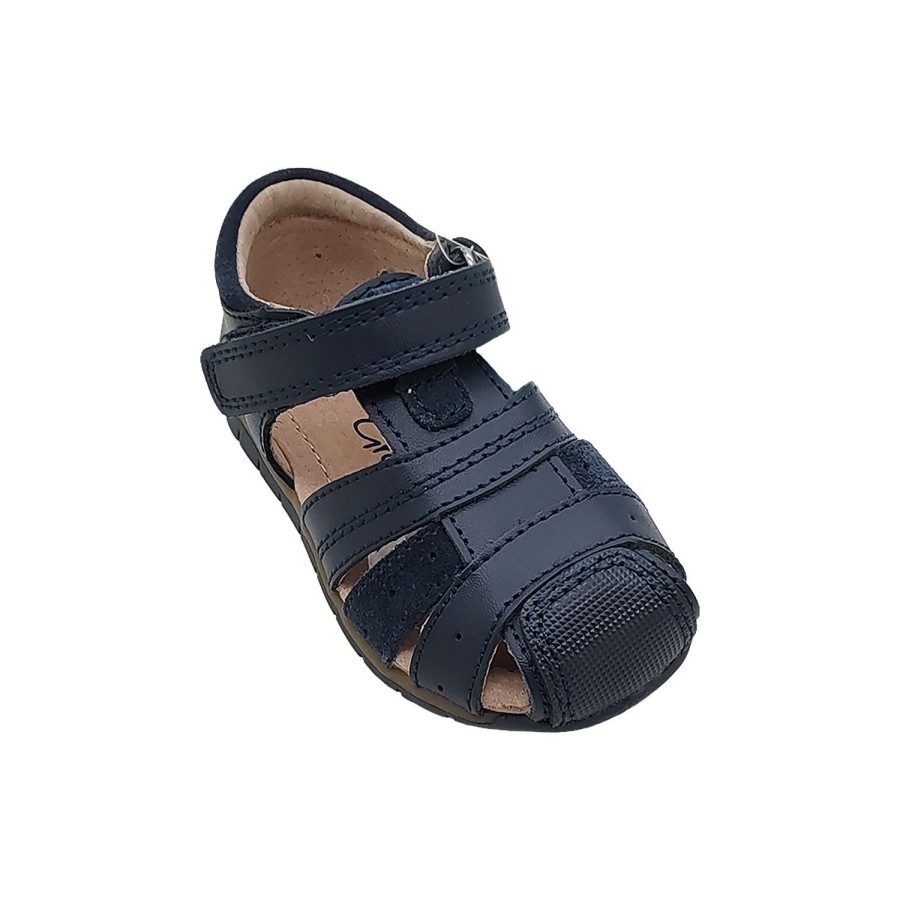 Kids Grosby Sandals | Grosby Albion Little Boys Sandals Leather Upper Heel In Covered Toe Arch Support Navy