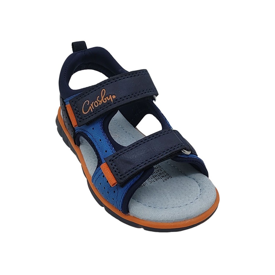 Kids Grosby Sandals | Grosby Dart Boys Sandal Surf Style Hook And Loop Adjust Flexible Sole Blue