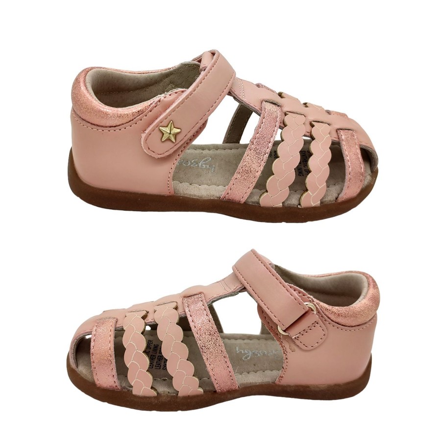 Kids Grosby Sandals | Grosby Spritz Little Girls Sandals Heel In Covered Toe Shimmer Straps Flexi Sole