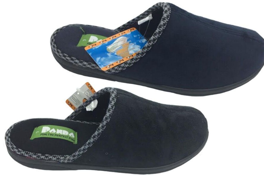 Men Panda | Panda Elroy Mens Slippers Navy Or Black Slip On Mule Scuff Slipper