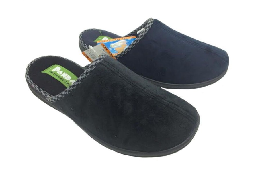 Men Panda | Panda Elroy Mens Slippers Navy Or Black Slip On Mule Scuff Slipper