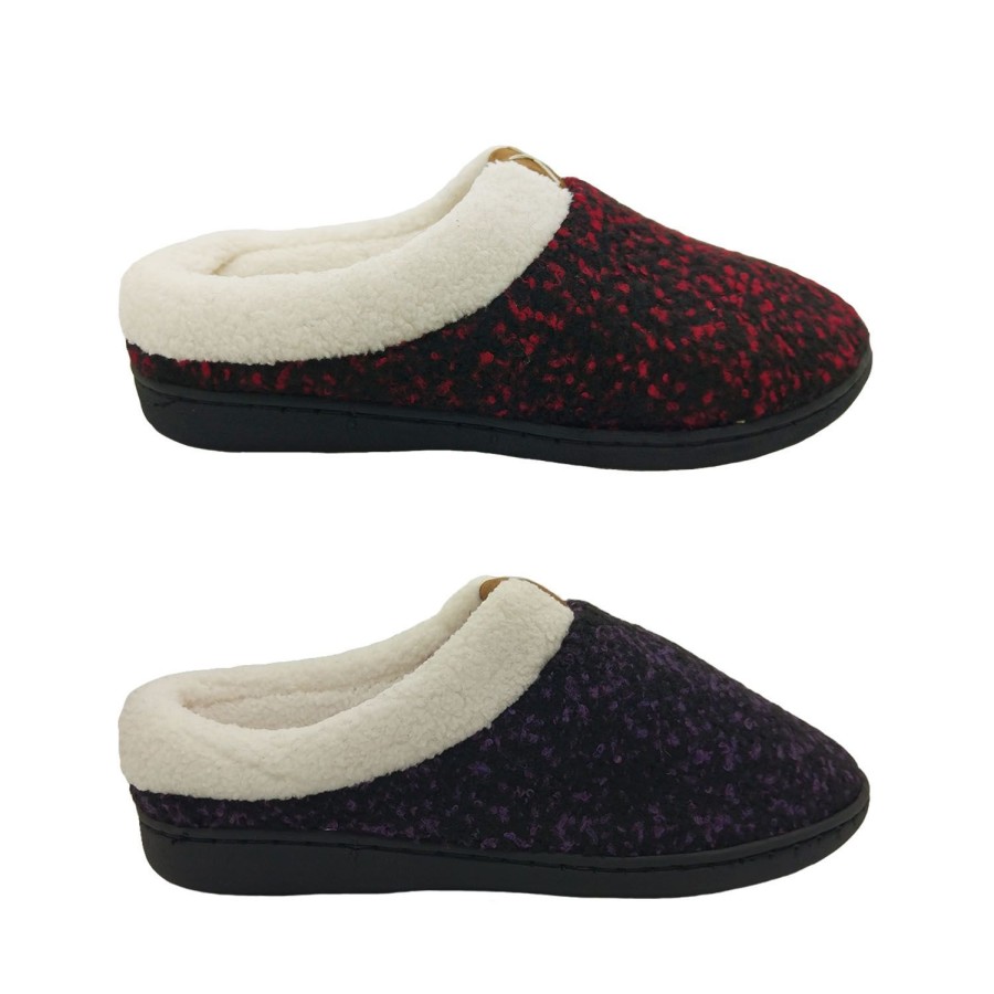 Women Lorella | Lorella Snowy Ladies Slippers Slip On Scuff Knit Top Fleece Lined Cushioned