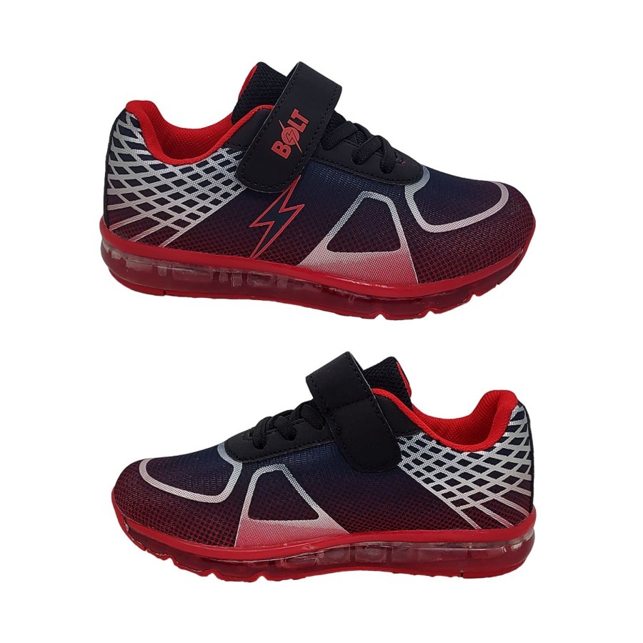 Kids Bolt Runners | Bolt Diego Little Boys Sneaker Led Light Up Sole Hook And Loop Lightweight Black/Red