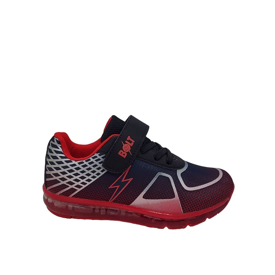 Kids Bolt Runners | Bolt Diego Little Boys Sneaker Led Light Up Sole Hook And Loop Lightweight Black/Red