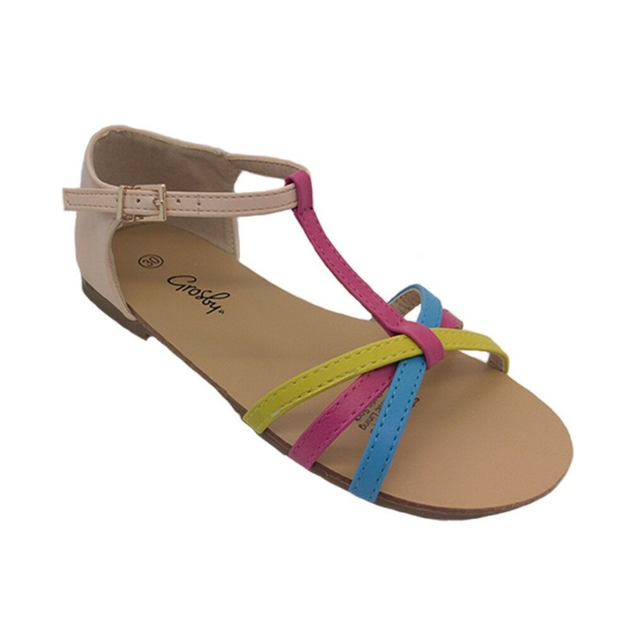 Kids Grosby Casual | Girls Shoes Grosby Sidney Multi Coloured Sandal Strappy Sandals Size 11-4 New Pink/Blueyellow/Fuschia